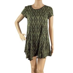 Silence + Noise Witchy Dress Green Black Print Rayon XS